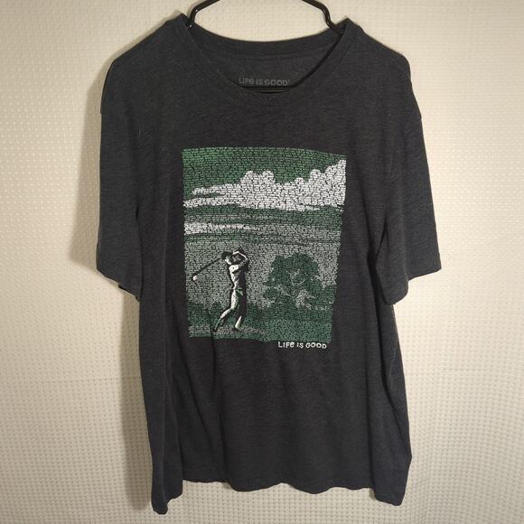 Life is Good Large Gray T-Shirt Golf Graphic Cool Tee Short Sleeve Cotton Blend - Picture 1 of 5